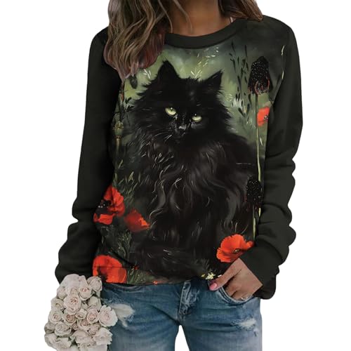 Women's Animal Print Sweatshirt Long Sleeve Crewneck Pullover Casual Loose Fit Top Lightweight Graphic Loungewear - color: Whl1214, size: Large