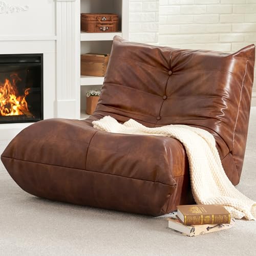 Hobestluk Giant Bean Bag Chair Lazy Floor Sofa, Memory Foam Fireside Sofa for Adults, Big Beanbag Faux Leather Armless Chair for Living Room Bedroom Dorm Office (Brown, Single) - color: Brown, size: Single