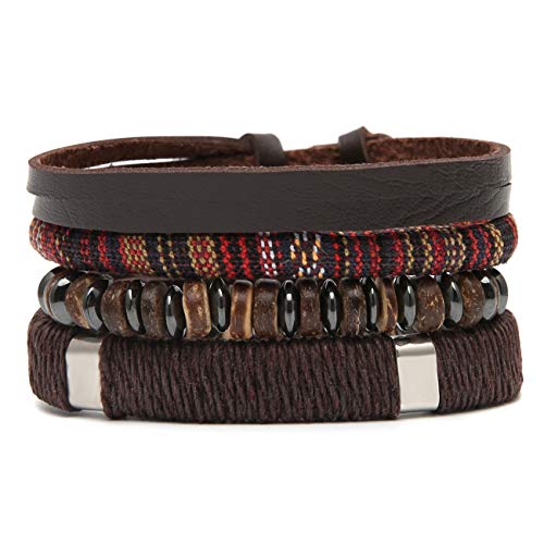 HZMAN Wrap Bracelets Men Women, Hemp Cords Wood Beads Ethnic Tribal Bracelets, Leather Wristbands - style: Upgraded version