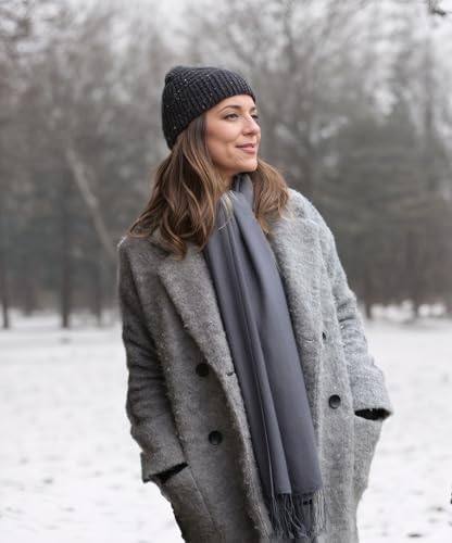 Achillea Lightweight Pashmina Scarf for Women – Soft Silky Shawl Wrap for Evening Dresses, Bridesmaids & Everyday Wear - color: Dark Grey