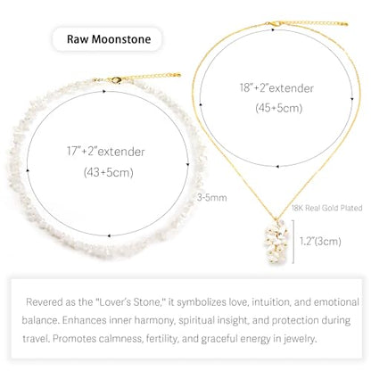 2Pcs Crystal Necklace for Women Handmade Choker Necklaces Pendant Necklace Natural Stone Gemstone Beaded Necklace 18k Gold Plated Adjustable Dainty Necklace for Women - color: Moonstone