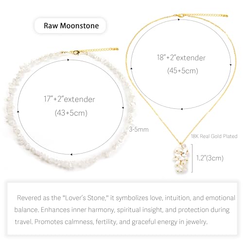 2Pcs Crystal Necklace for Women Handmade Choker Necklaces Pendant Necklace Natural Stone Gemstone Beaded Necklace 18k Gold Plated Adjustable Dainty Necklace for Women - color: Moonstone