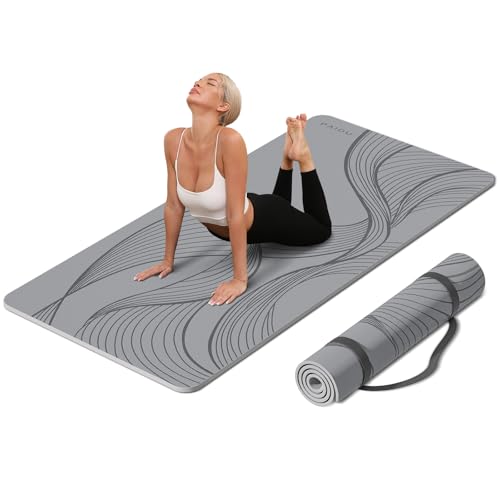 PAIDU Large Yoga Mat-72’x36’x0.4’ Extra Width ＆ Thick,Comfortable,Non-Slip Exercise Mat-Works Great on All Floor for Stretching,Yoga Studio,Gym or Home Workouts - color: Gray