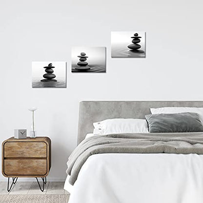 Apicoture Zen Stone Wall Art - Black and White Zen Stones Poster Canvas Wall Decor for Spa Room Bathroom Home Decorations 12"X 16"X 3 Pieces