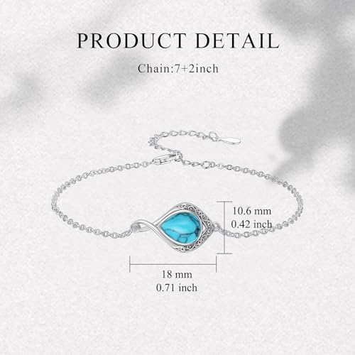 PELOVNY Celtic Knot Bracelet for Women 925 Sterling Silver Infinity Gemstone/Birthstone Bracelets Birthday Christmas Jewelry Gifts for Mom Daughter Wife - color: 02-Filigree-Turquoise