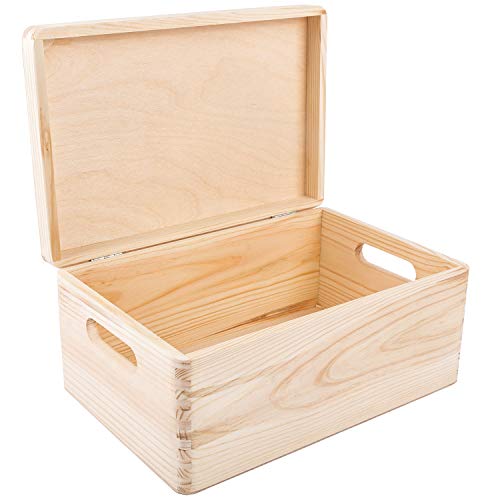 Creative Deco Large Wooden Storage Box with Hinged Lid | 11.8 x 7.87 x 5.51 in (+-0.5) | Keepsake Unfinished Plain Unpainted Gift Box with Handles for Tool Toy Kitchen | ROUGH & UNSANDED Wood Trunk - color: Beige, size: L | Handles