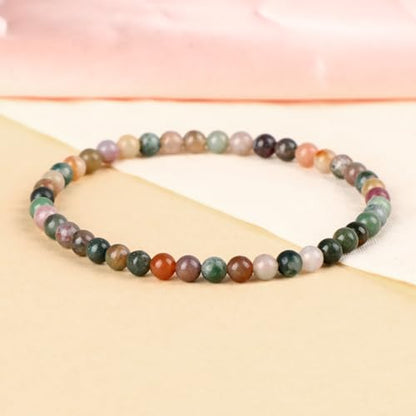 LPBeads Handmade Natural Gemstone Stretch Elastic Bracelet Healing Crystal Round Stone Beads Jewelry Gifts for Women Men - color: Indian Agate, size: 4mm