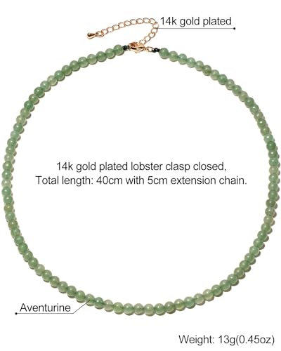 Simple Choker Necklace for Women Real Stone and Crystals Necklaces 4mm Beaded Choker Jewelry Meditation Gift for Women (16"+2") - style: Aventurine
