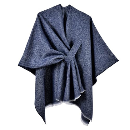 QUIRAI Shawl Wraps for Women, Elegant Pashmina Poncho Shawl for Air Conditioned Rooms,Birthday Gifts for Women Mom Wife - color: Navy Blue