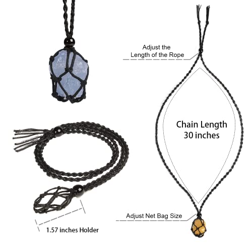 Natural unprocessed crystal raw stone hand woven rope adjustable necklace pendant for both men and women - color: A-Blue Celestite