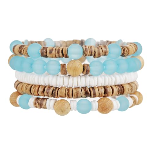 Vintage Multilayer African Turpine Wood Beaded Stretch Bracelets Bohemian Retro Coconut Shell Stackable Elastic Bracelet for Women Men Summer Beach Vacation Holiday Jewelry Gifts - style: StyleC