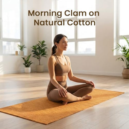 LFH Home Handmade Cotton Yoga Mat Cotton Rug picnic mat For Exercise, Workout, Fitness - Perfect Heavy Quality Eco Friendly Natural Cotton Woven Reversible Yoga Mats for Men & Women - 72x26 Inch. - color: Marigold