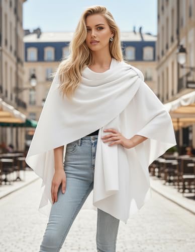 Womens Open Front Poncho Sweater Wrap Topper Knitted Elegant Shawls Cape for Spring Fall Winter - color: Series 1-ivory