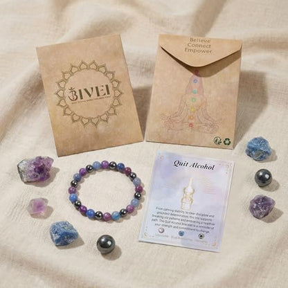 Bivei Protection Bracelet, Strength Crystal Healing Bracelet 8MM - Spiritual Stretch Beaded Jewelry for Women Men Gift - color: Quit Alcohol
