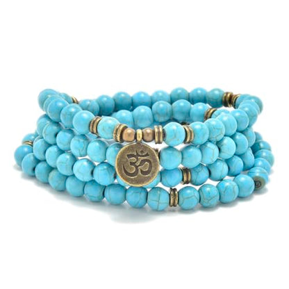 108 Natural Stone Mala Beads Yoga Jewelry Meditation Bracelet Necklace with om Charm - style: Green Turquoise