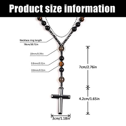 LIYAPEI Triple Protection Necklace with Tiger Eye, Obsidian, and Hematite - Stylish Men's Cross Necklace and Women's Y-Shaped Sweater Chain An Anxiety Relief Beaded Necklace. - color: Tiger Eye Red