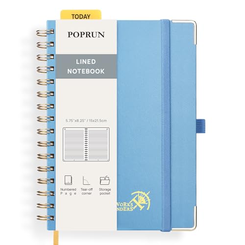 POPRUN Lined Spiral Journal Notebook for Women & Men, A5 Notebooks College Ruled, 141 Pages, Hardcover Notebooks for Work Note Taking, Journals for Writing, Journaling, 5.75'' x 8.25'', Haze Blue - color: Haze Blue, size: 5.75 x 8.25 inches