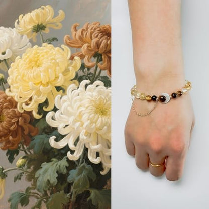 Birth Flower Crystal Bracelets for Women, Handmade Natural Gemstone Stretch Jewelry with Healing & Positive Energy - color: Nov. Chrysanthemum & Citrine