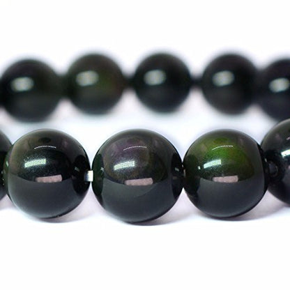 Justinstones Gem Semi Precious Gemstone 10mm Round Beads Stretch Bracelet 7 Inch Unisex - color: AAA Rainbow Obsidian