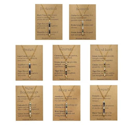 Crystal Intention Necklace for Women – Colorful Gemstone Bar Pendant on Gold Chain with Meaningful Wish Card - style: Sleep Well