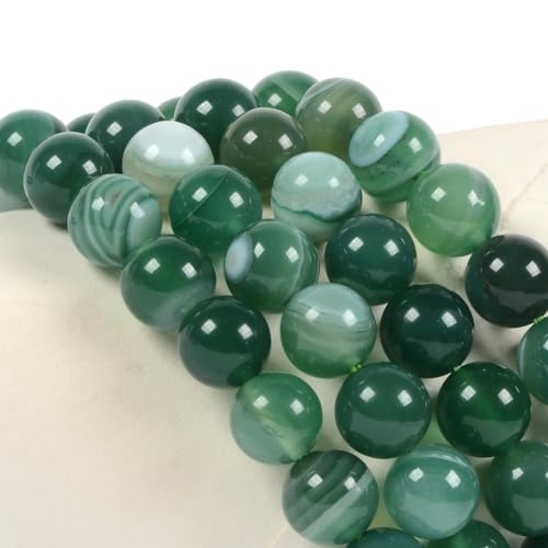 Justinstones Gem Semi Precious Gemstone 10mm Round Beads Stretch Bracelet 7 Inch Unisex - color: Dyed Green Banded Agate