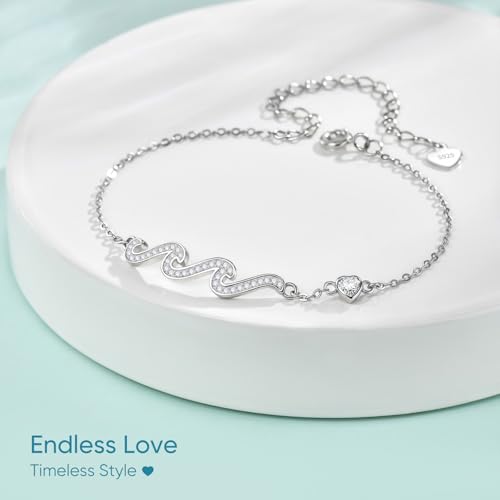 925 Sterling Silver Bracelets for Women - Wave Bracelet for Her Sister Mom Daughter Friend Dainty Stackable Adjustable Link Chain Bracelet Jewelry Birthday Gifts for Birthday Christmas Valentines