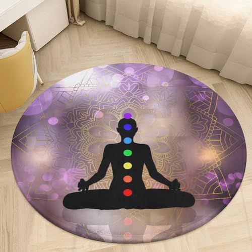 Chakra Silhouette of Female Doing Yoga Ultra Soft Non-Slip Area Rugs Indoor Coral Velvet Floor Mat Short Flannel Carpet for Living Room Bedroom Dining Room