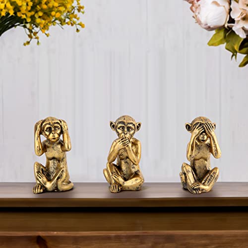 Leekung 3 Wise Monkeys Statue for Home Decor Accents,Hear no Evil See no Evil Speak no Evil Figurine for Living Room Boho Desk Gold Modern Table Decor,Monkey Gift Shelf Decor Accents Antique Bronze