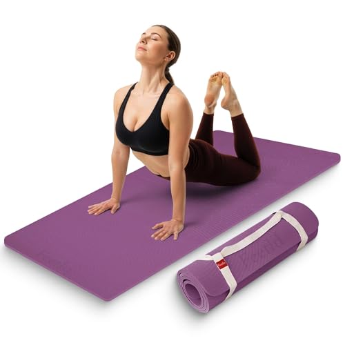 Extra Thick 12mm Exercise Mat – Non-Slip, Joint-Friendly & Cushioned Fitness Mat for Yoga, Pilates & Floor Workouts – Durable, Supportive & Includes Feetlu Classic Strap