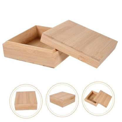 Holibanna 1pc Square Wooden Desktop Storage Box Lid Natural Organizer for Sundries Jewelry and Items and Portable Home Storage