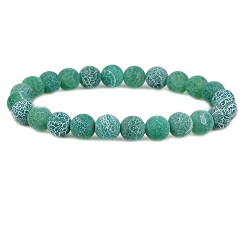Keleny Gem Semi Precious Gemstones 8mm Natural Quartzite Stone Round Beads Rock Crystal Jasper Stretch Bracelet 7 Inch Unisex - color: 8mm Green Weathered Agate