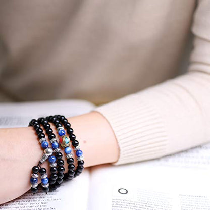 COAI Black Obsidian Stone Bracelet Necklace Mala Beads 108 - style: Kyanite