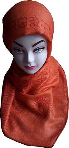 KVR Hindu Pooja Religious Cotton Indian prayer scarf with OM Krishna Ganesha Shiva Nataraja yoga spiritual auspicious prints - color: Orange-krishna-1