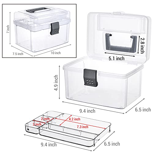 MyGift 10 Inch Premium Clear First Aid Kit Bin with Detachable Tray and Gray Top Handle, Portable Emergency Kit, Medical Supply Travel Tote, Medicine Storage Box Container - color: Gray