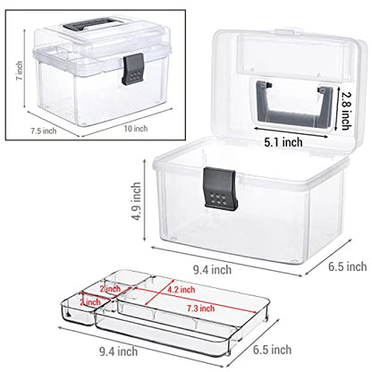 MyGift 10 Inch Premium Clear First Aid Kit Bin with Detachable Tray and Gray Top Handle, Portable Emergency Kit, Medical Supply Travel Tote, Medicine Storage Box Container - color: Gray