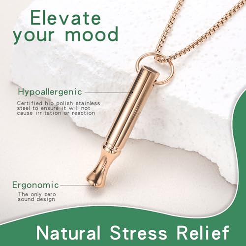 Breathing Necklace for Calm & Focus - Personal Essential Oil Diffuser for Anxiety Relief, Quit Smoking, Yoga and Meditation - Reusable Stainless Steel Pendant for Women Men - color: Rose Gold