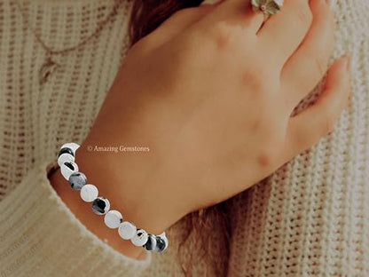 Amazing Gemstone Crystal Bracelet for Women Men's Gifts - Protection Healing Crystal Bracelet - 8mm Gemstone Beaded Stretchable Bracelet Pulseras Para Hombres Mujer Stocking Stuffers Mothers Day Gift (Black Rutilated Quartz) - color: Black Rutilated Quart