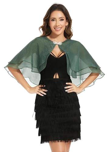 Women's Sheer Tencel Shawls and Wraps for Evening Dresses Soft Wedding Cape Lightweight Bridesmaid Scarves Cover Up - color: Dark Green