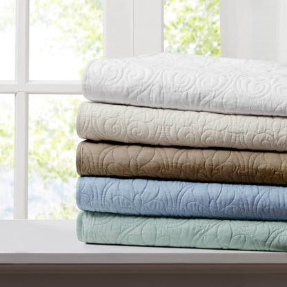 Madison Park Throw Blanket - Reversible Damask Quilting Design, Soft Pre-washed Microfiber, Cotton Filled Spread, Cozy Summer Blanket - Throw for Living Room Couch, Sofa, Bed, Quebec, 60x70", Khaki - color: Khaki, size: 60"x70"