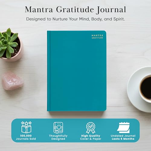 Gratitude Journal For Women & Men - Mental Health, Self Love & Self Care Journal - Teal - 5.8" x 8.3" - Mantra Planner - color: Green