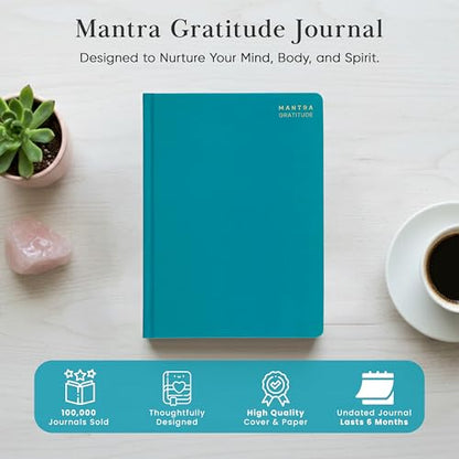 Gratitude Journal For Women & Men - Mental Health, Self Love & Self Care Journal - Teal - 5.8" x 8.3" - Mantra Planner - color: Green