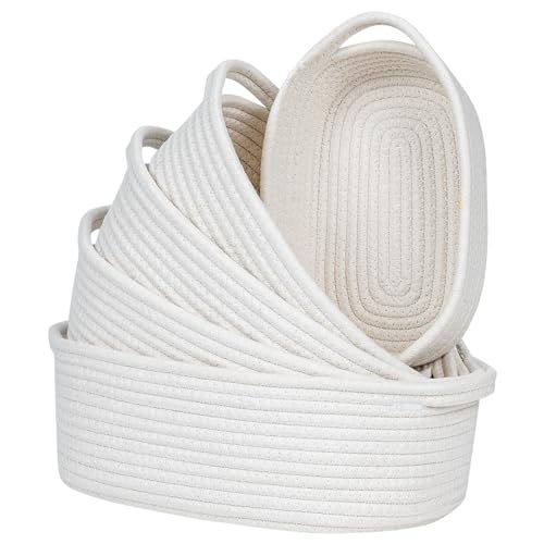 CubesLand Small Woven Rope Toys Basket for Organizing Set 5, Shelves Closet Storage Bins, Empty Gift Baby Shower Basket Also Perfect for Toilet Paper Storage, Organizer Bins Off White - color: White