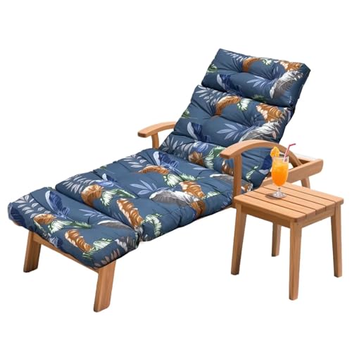 Outdoor Chaise Lounge Chair Cushion 75.1 x 23.6 x 4.7in, Waterproof Replacement Cotton Patio Thickened Pool Lounge Chair Cushion with Ties for Patio Outdoor Furniture, Tropical Night - color: Blue Leaves