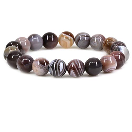 Amandastone Natural Gemstone 10mm Round Beads Stretch Bracelet 7 Inch - color: Botswana Agate