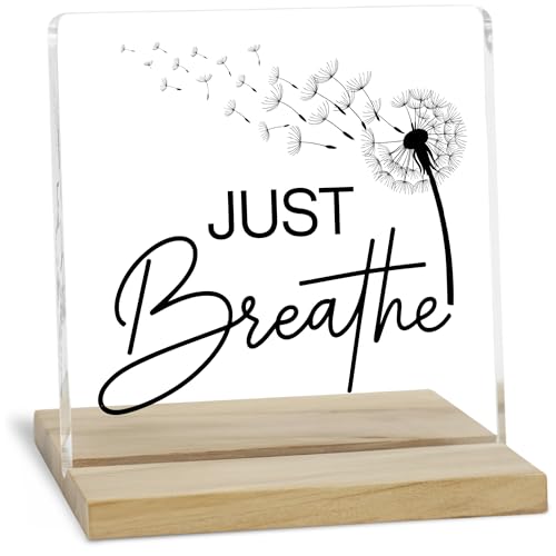 Just Breathe Desk Decor Sign, Inspirational Yoga Acrylic Decor for Home Office - color: Breathe