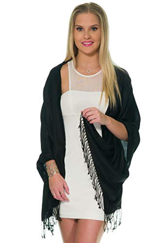 Pashmina Shawls and Wraps for Evening Dresses, Large Soft Pashminas Wedding Shawl - color: Black