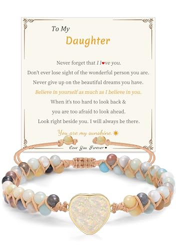 Gifts for Daughter Granddaughter, To My Mom Grandma Wife Girlfriend Sister Jasper Heart Bracelets Birthday Graduation Anniversary Christmas Stocking Stuffers Valentines Mothers Day Jewelry - style: 7.Gift To My Daughter: Amazonite Beads