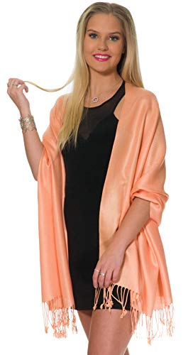 Pashmina Shawls and Wraps for Evening Dresses, Large Soft Pashminas Wedding Shawl - color: Peach