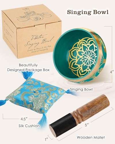 Tibetan Singing Bowls – Hand-Hammered in Nepal, Authentic Meditation Sound Bowls for Yoga, Chakra Healing, Mindfulness & Spiritual Self-Care Gifts for Women - color: Blue(Lotus)