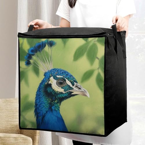 Peacock Head Storage Bag Portable Closet Organizer Storage Bags Quilt Storage Bags with Zippered Breathable Storage Bag with Carry Handles for Blanket Pillow Bedding